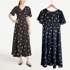 Ann Taylor Black Polka Dot Midi Dress Modest Church Silky Tradwife Traditional 6